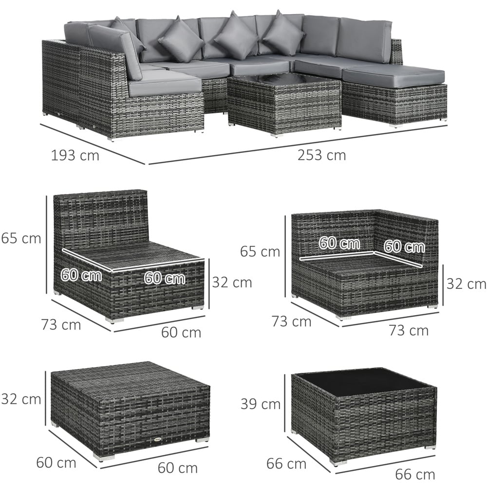 Outsunny 7 Seater Grey PE Rattan Garden Corner Lounge Set Image 7