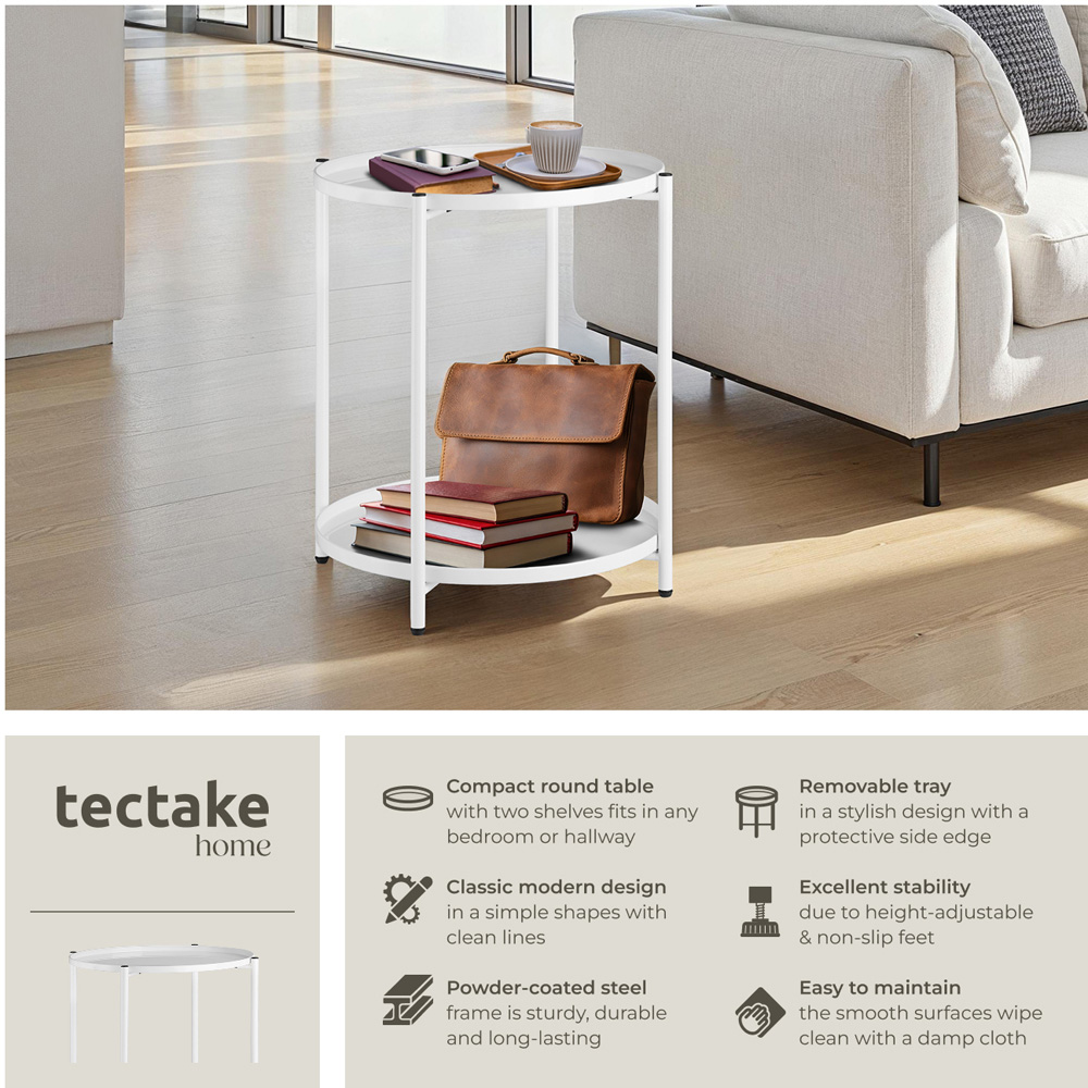 tectake Oxford 2 Shelf White Round Bedside Table Image 3
