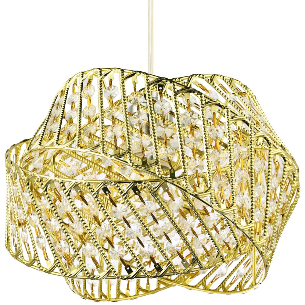 Happy Homewares 3 Ring Gold Pendant Light Shade with Acrylic Bead Image 1