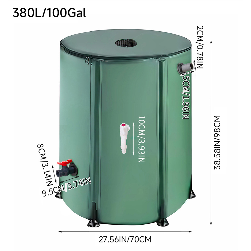 Living and Home 380L Green Collapsible Mesh Filter Rainwater Collection Tank with Side Tap Image 8