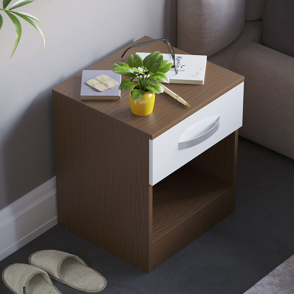 Vida Designs Hulio Single Drawer Walnut and White Bedside Table Image 6