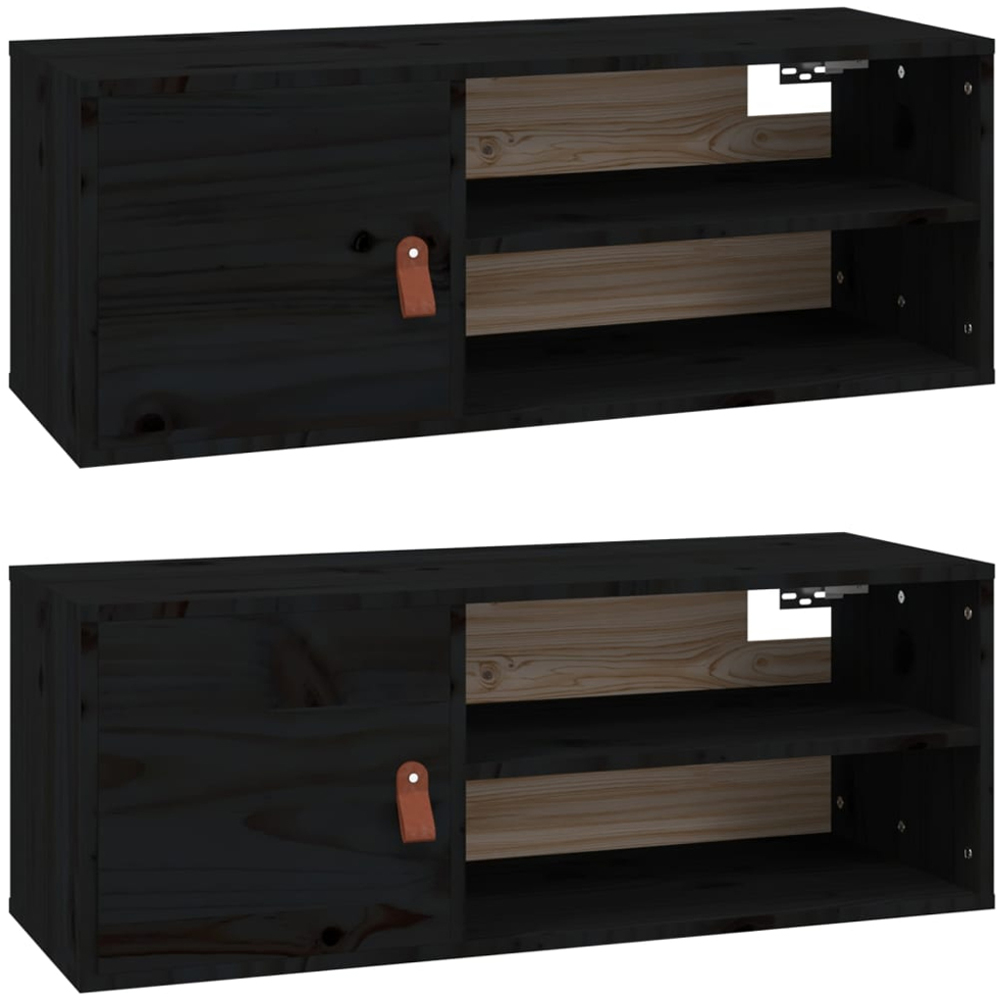 vidaXL Single Door 2 Shelf Black Solid Wood Pine Wall Cabinet Set of 2 Image 2