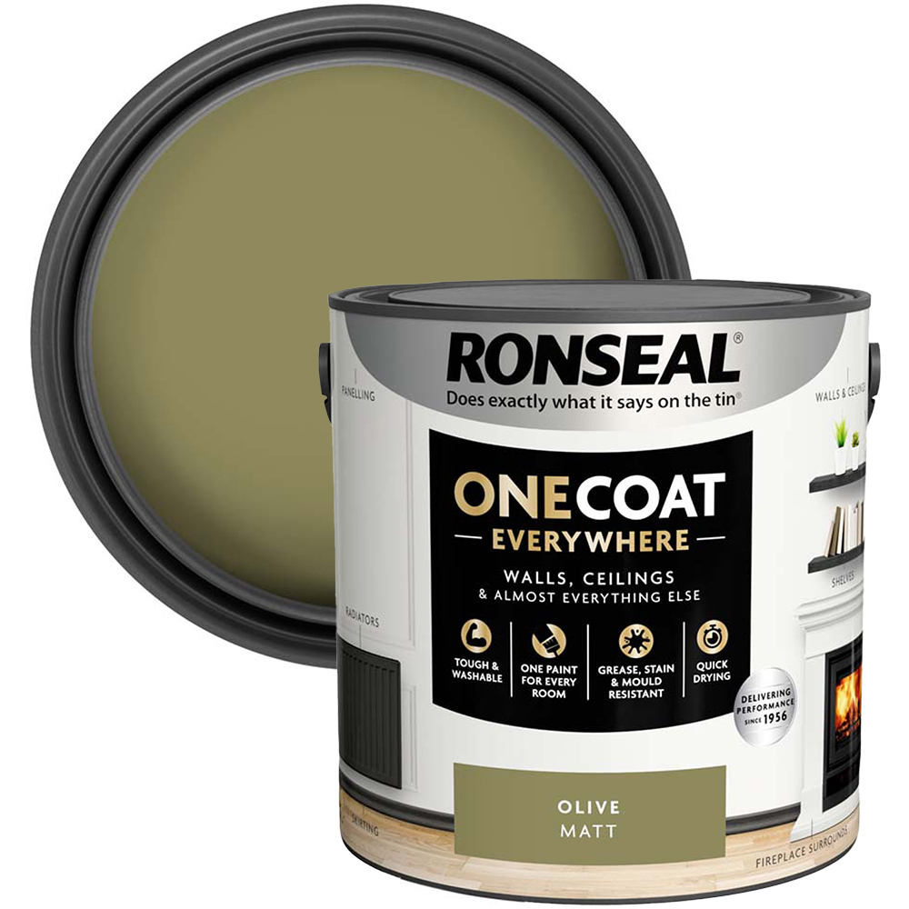 Ronseal One Coat Everywhere Olive Matt Interior Paint 2.5L Image 1