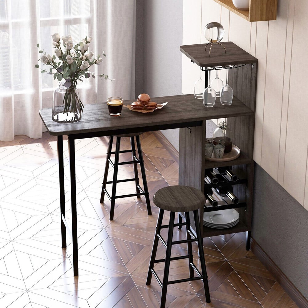 Costway 2 Seater Counter Height Dining Set Brown Image 3