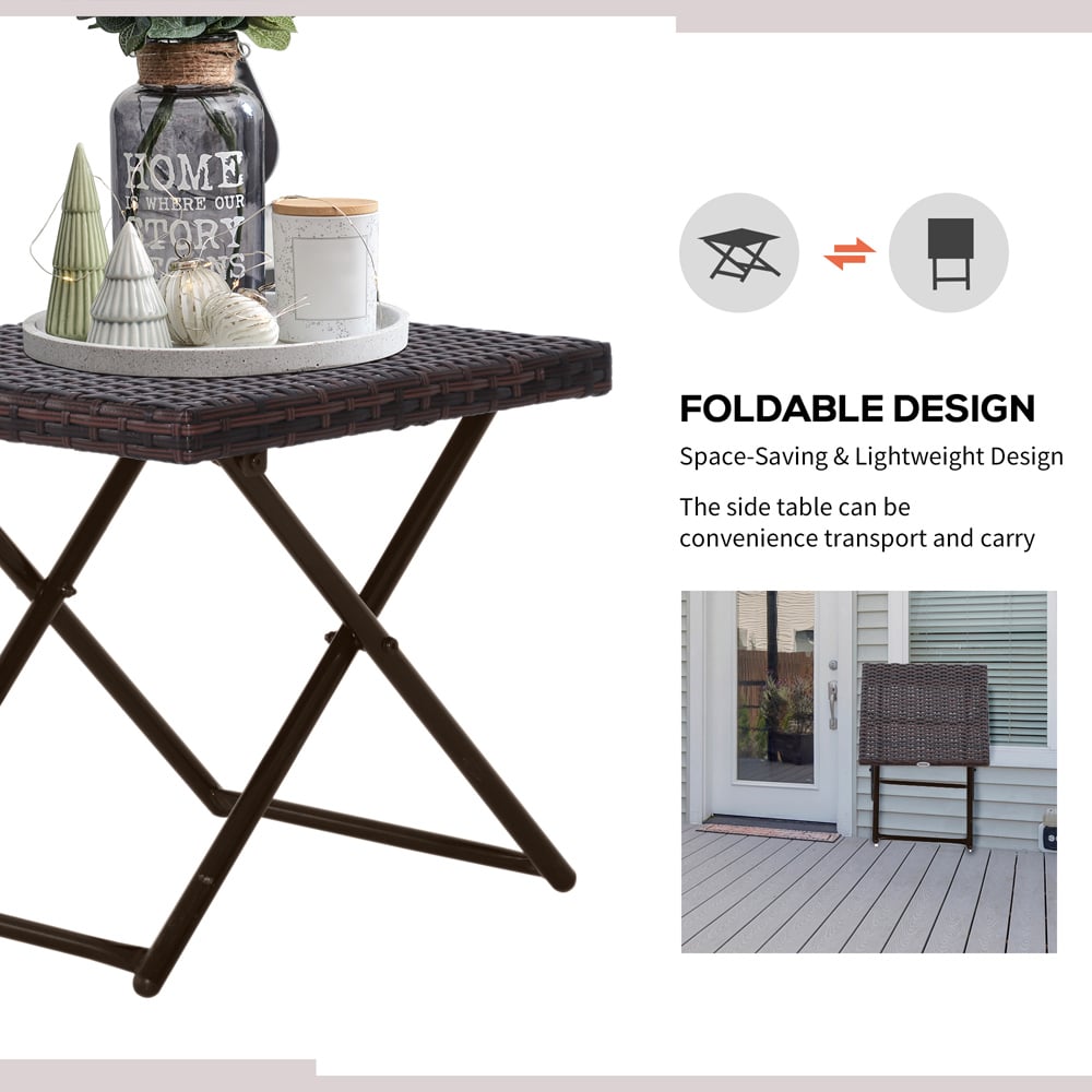 Outsunny Brown PE Ratan Square Folding Coffee Table Image 6