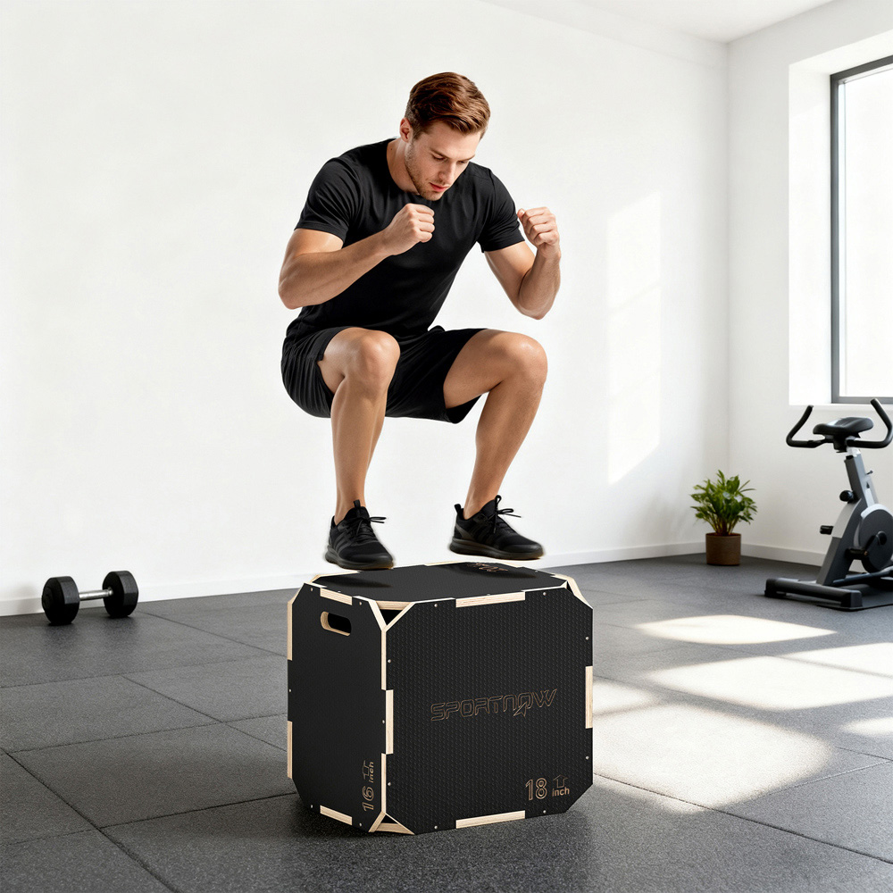 SPORTNOW Non-Slip Corner-free Wooden Plyo Box 41 x 61 x 51cm Image 2