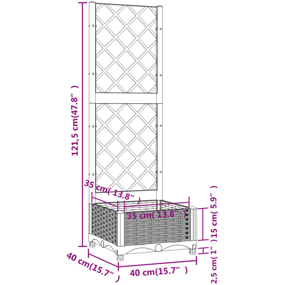 vidaXL Light Grey Polypropylene Garden Planter with Trellis 121.5 x 40 x 40cm Image 7