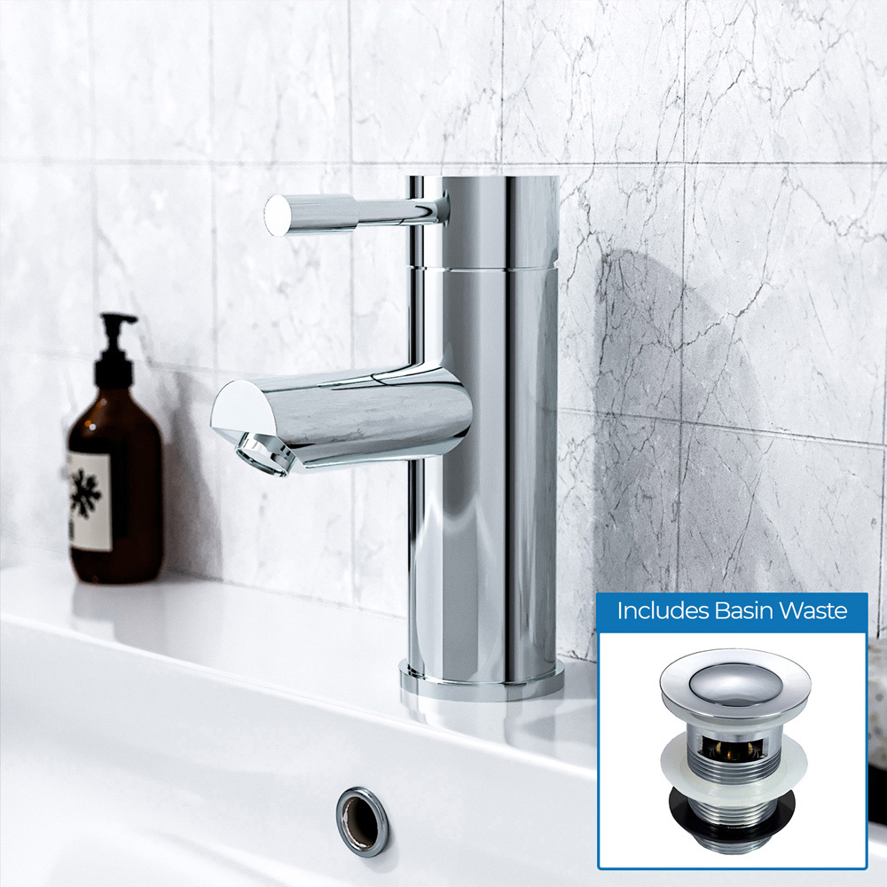 Nes Home Bridge Chrome Bathroom Basin Sink Mixer Tap with Waste Image 2