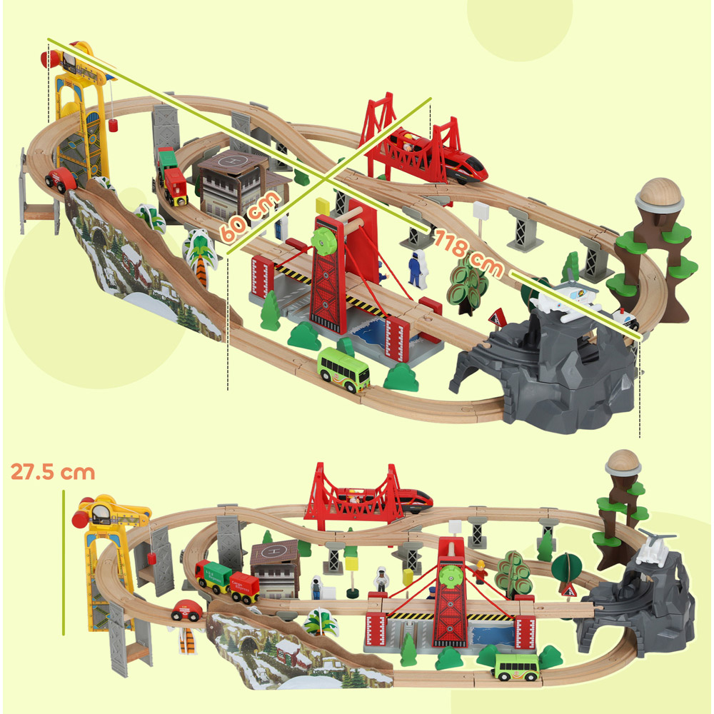 Tommy Toys AIYAPLAY 100 Piece Wooden Toy Train Set with Crane Image 9