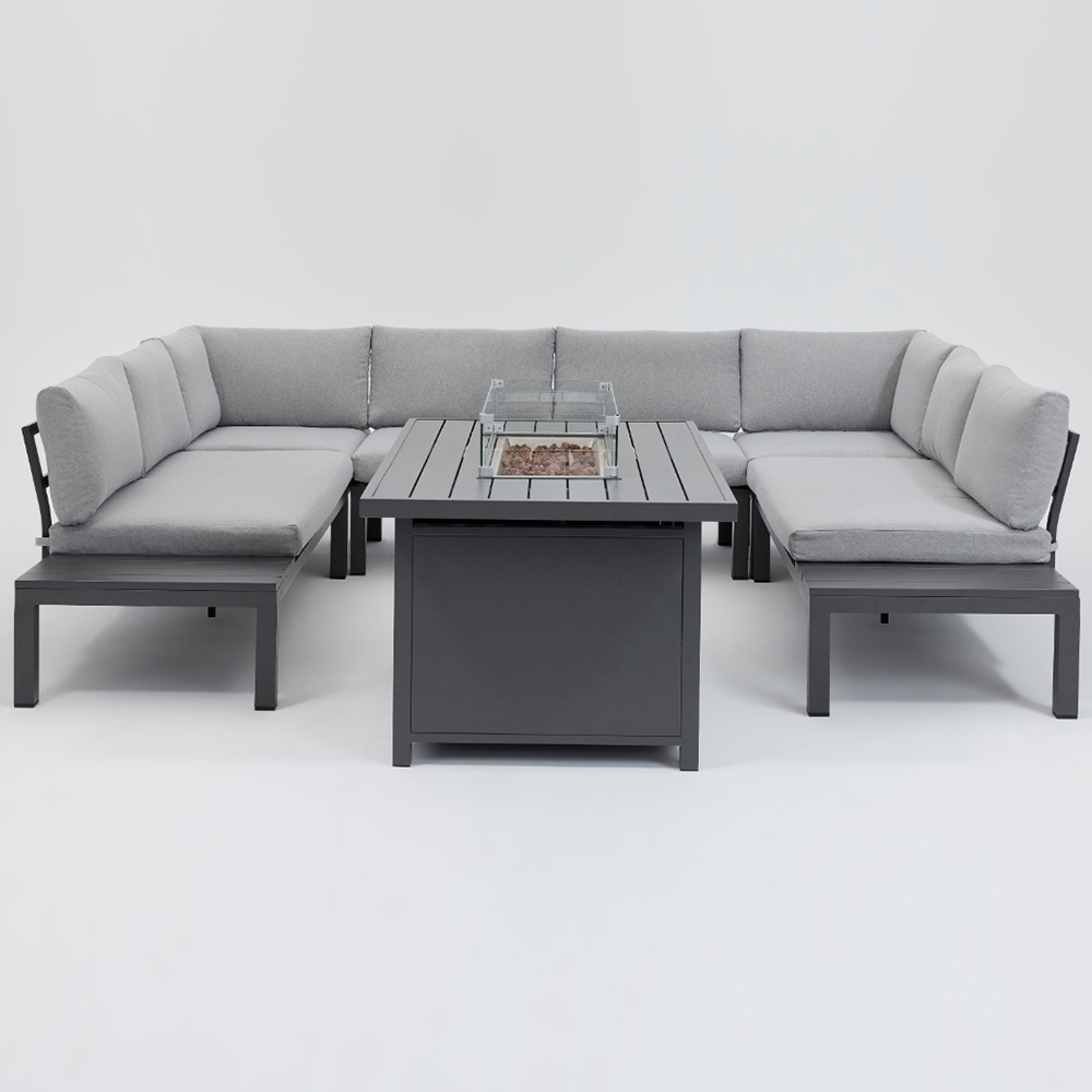 Home Detail Bahila 8 Seater Dark Grey U Shape Garden Sofa Set with Fire Pit Table Image 2