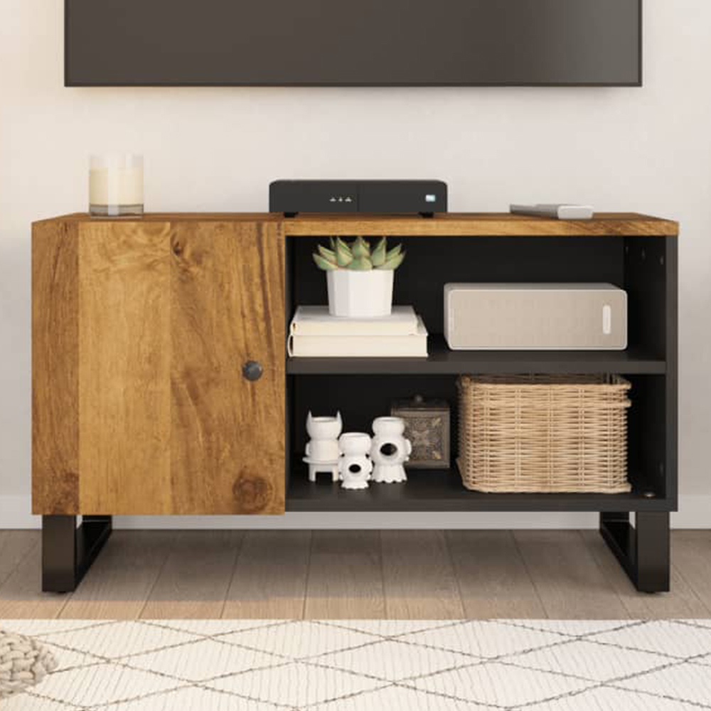 vidaXL Single Door 2 Open Shelf Honey Brown Solid Wood Mango TV Cabinet Image 1