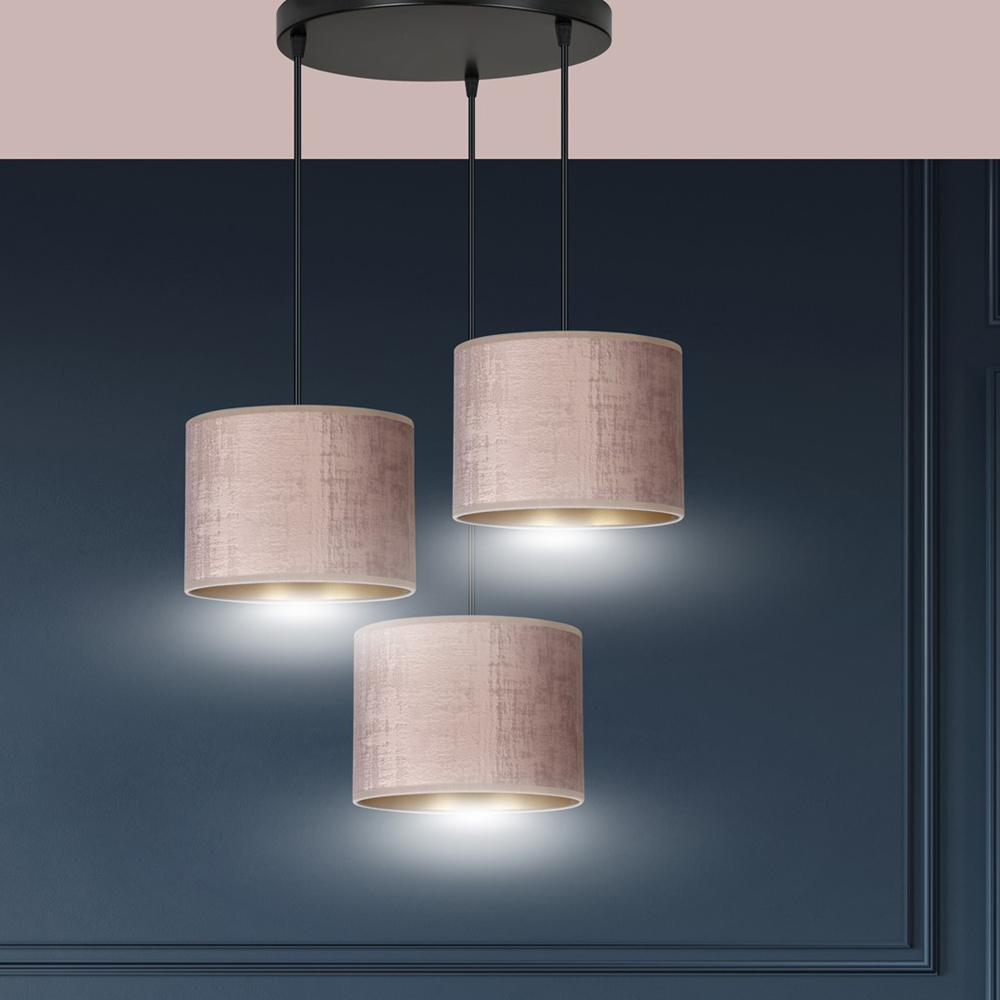 Emibig Hilde 3 Light Pink Shade Black E27 Ceiling Pendant Light Image 7