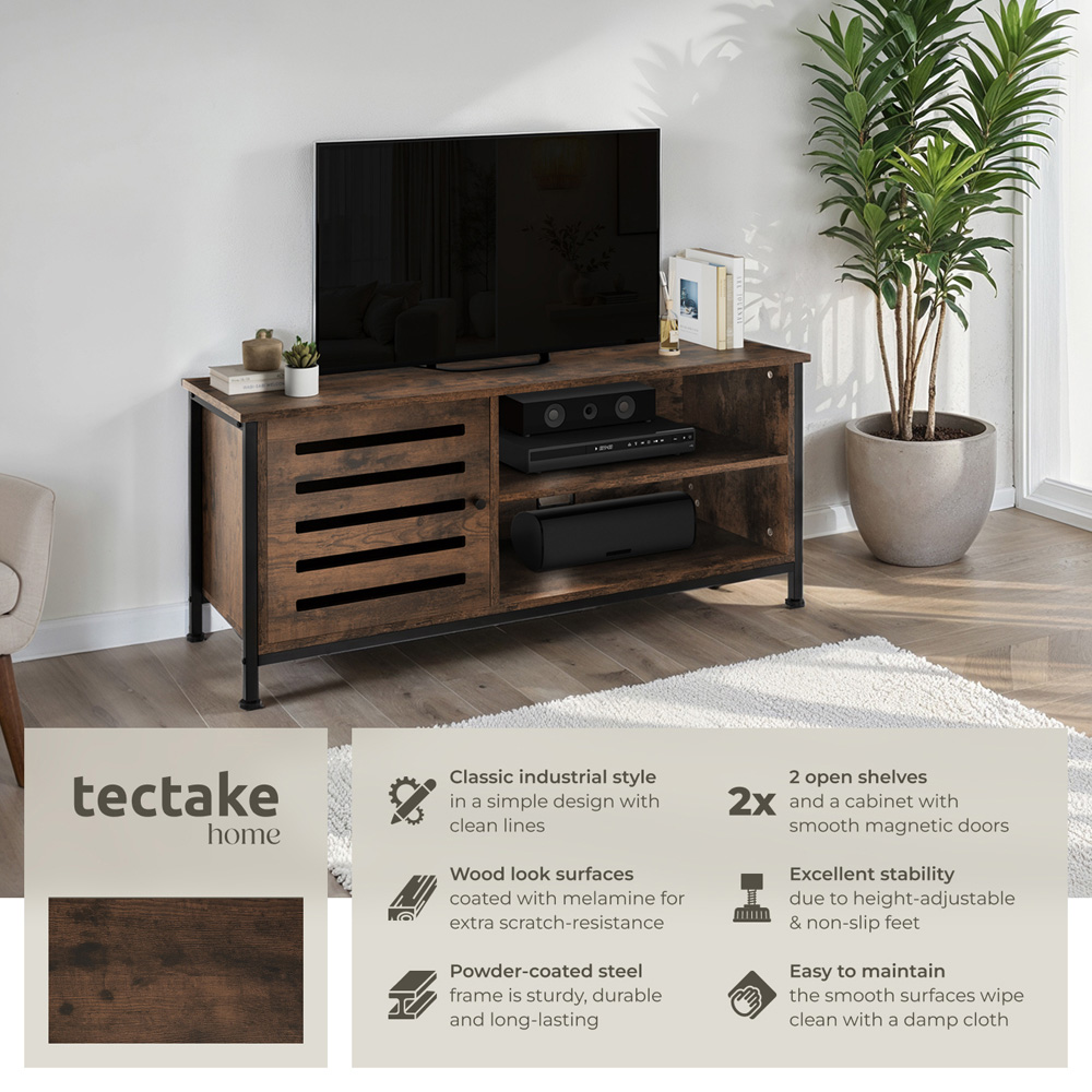 Tectake Galway Single Door 2 Shelf Rustic Dark Wood TV Stand Image 3