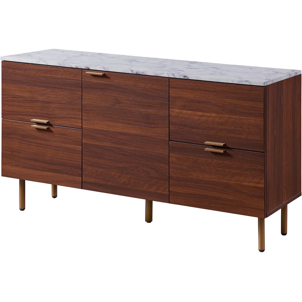 Teamson Home Ashton Single Door 4 Drawer Walnut Wooden Sideboard with Marble-Look Top Image 3