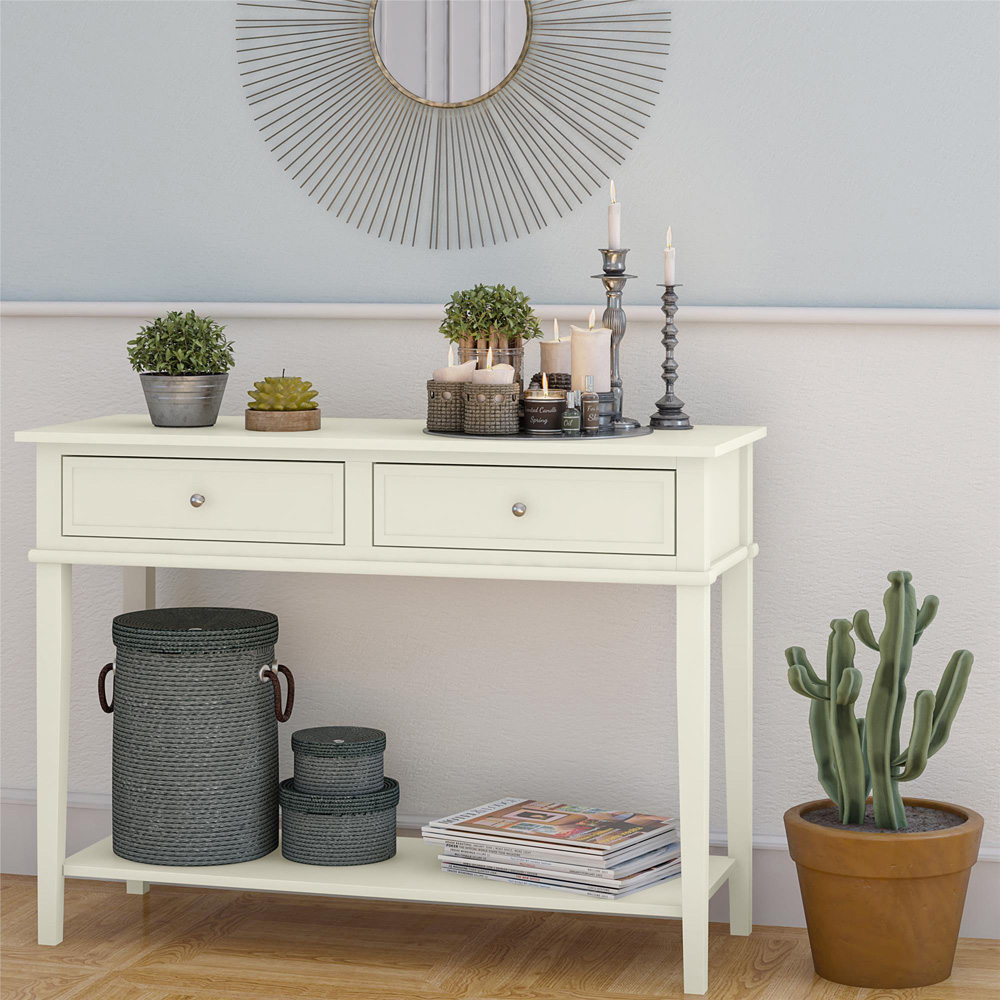 Dorel Franklin 2 Drawer Single Shelf White Console Table Image 6