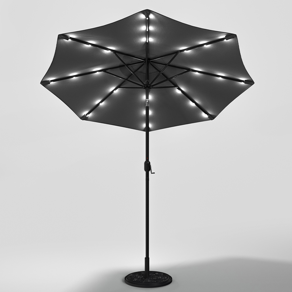 Living and Home Dark Grey 24 LED Crank Lift Garden Parasol with Floral Pattern Base 3m Image 6
