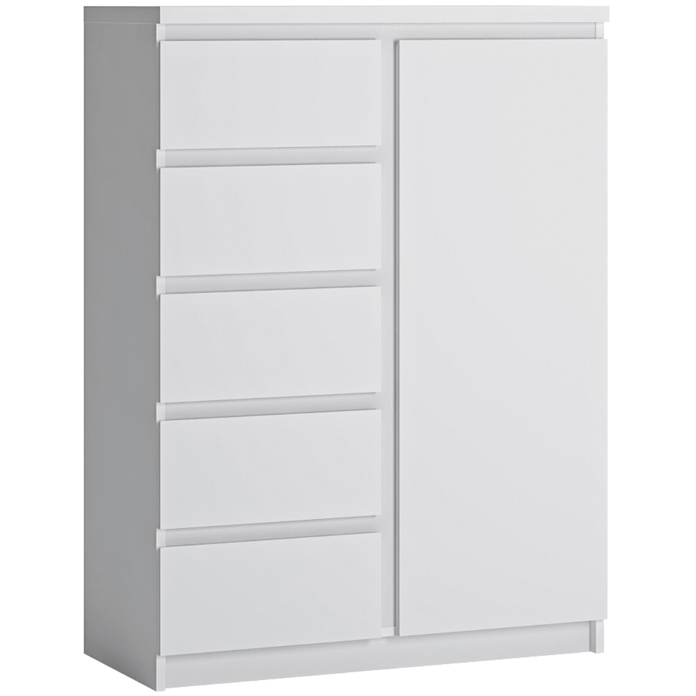 Florence Fribo Single Door 5 Drawer White Cabinet Image 2