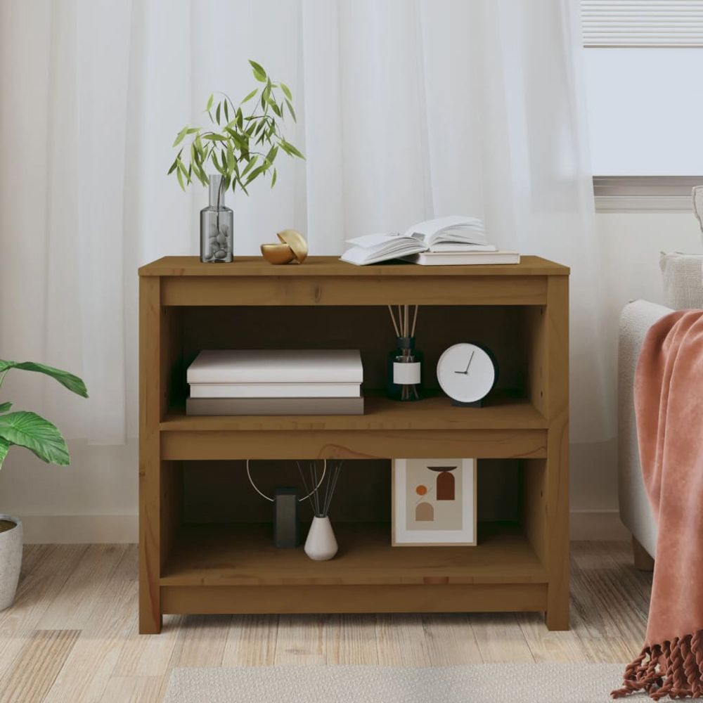 vidaXL 2 Shelf Honey Brown Solid Pine Wood Bookcase Image 7