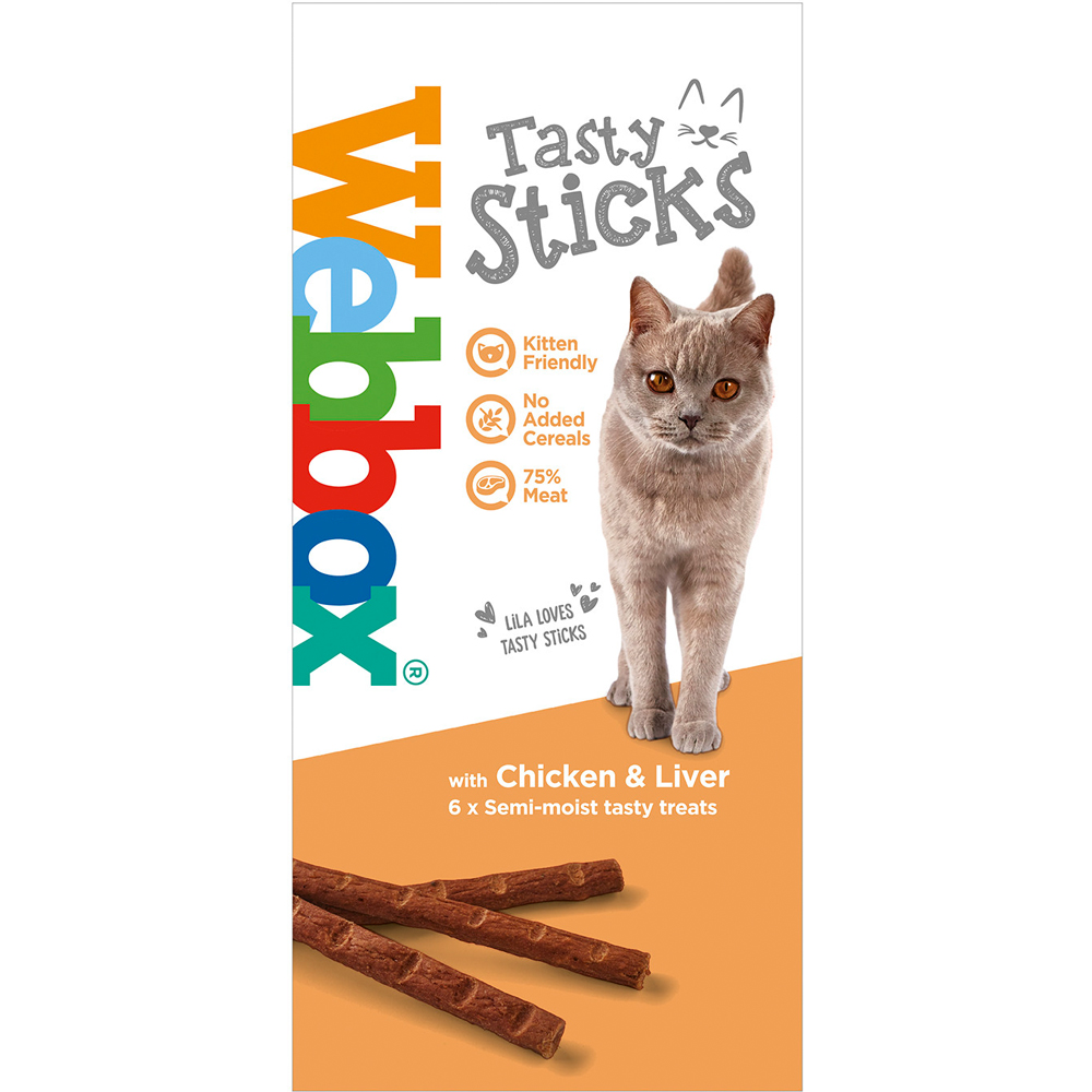 Webbox Tasty Sticks Chicken and Liver Semi Moist Kitten Treat 30g 6 Pack Image 1