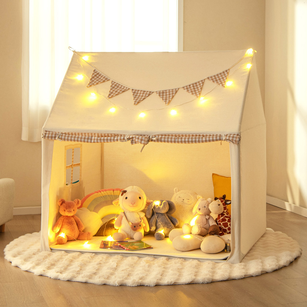Costway Beige Kids Play Tent with Padded Mat Image 2