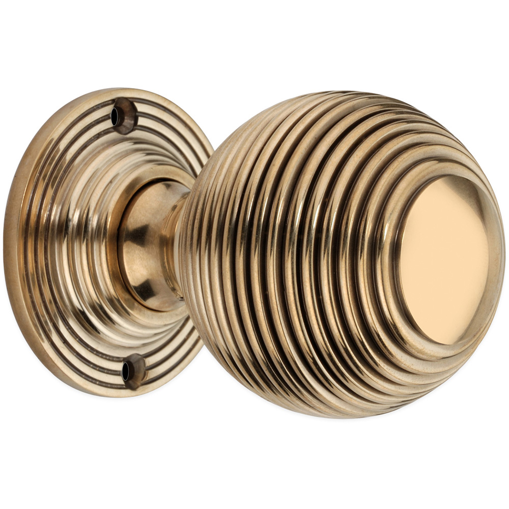 Spira Brass Aged Brass Reeded 60mm Rim and Mortice Door Knob 2 Pack Image 3