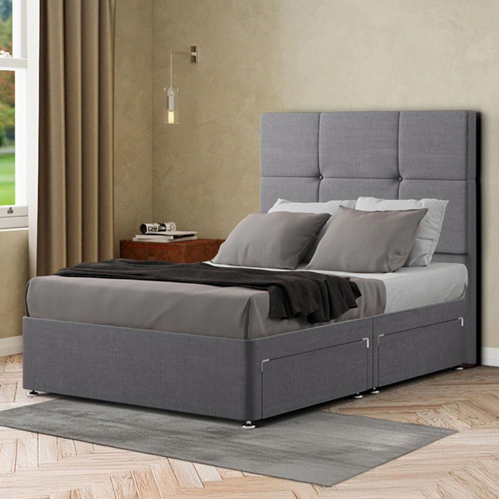 Portland Jacob Super King Grey Linen Divan Bed Frame with 2 Drawers and Headboard Image 1