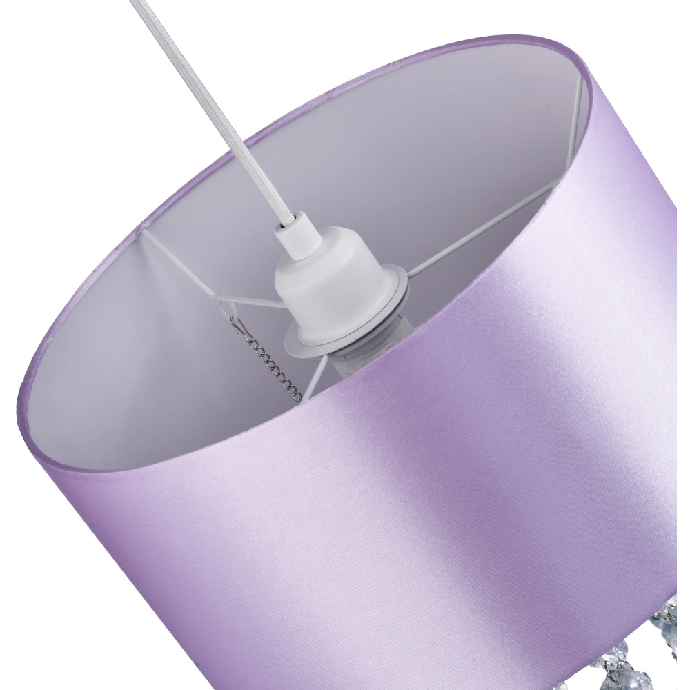 Happy Homewares Lilac Satin Fabric Transparent Acrylic Droplets Pendant Shade Image 5