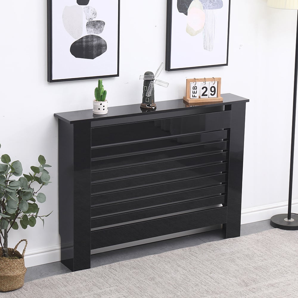 Portland Horizontal Slat High Gloss Black Radiator Cover Medium Image 7