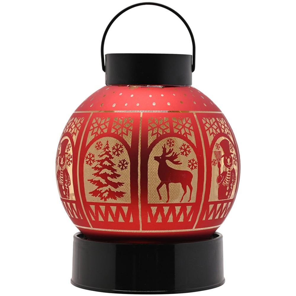 The Seasonal Gift Co Regal Tidings Red Glass Round LED Christmas Windows Lantern 18cm Image 3