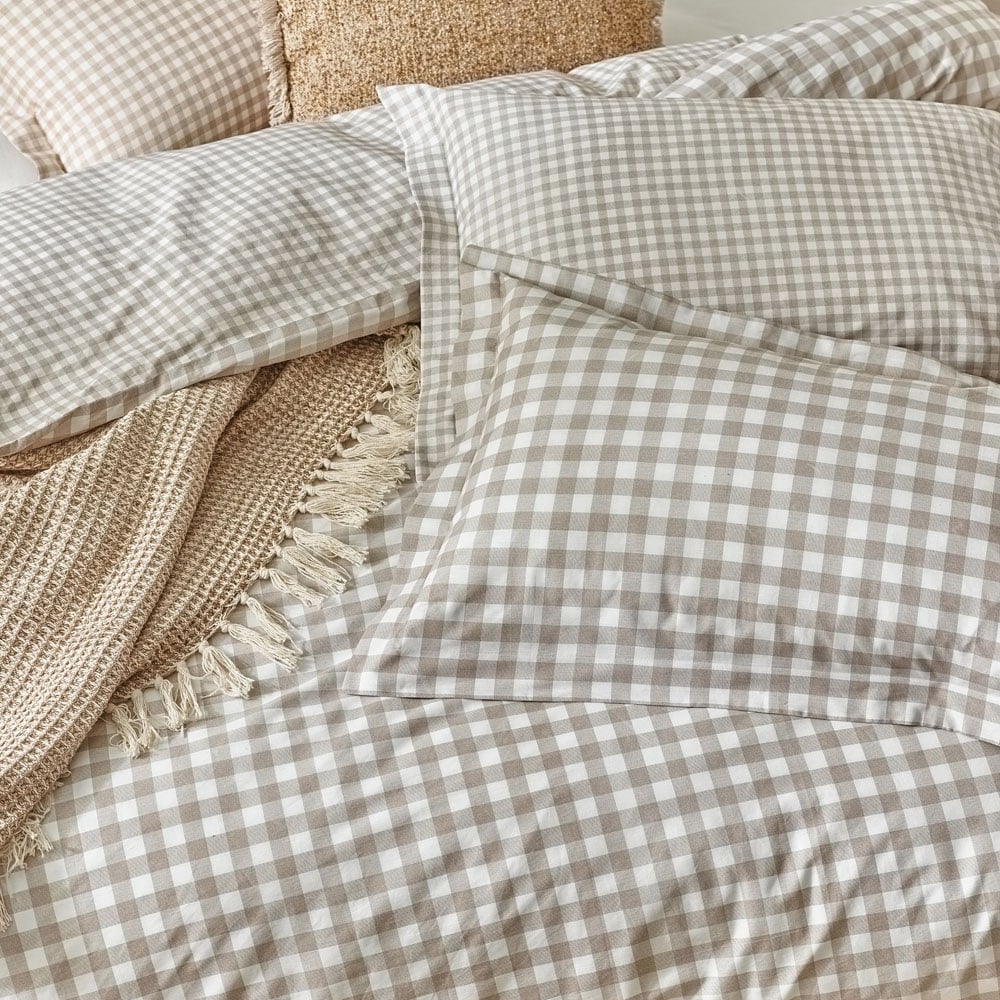 Yard Barton Single Natural Check Printed 144 Thread Count Duvet Cover and Pillowcase Set Image 3