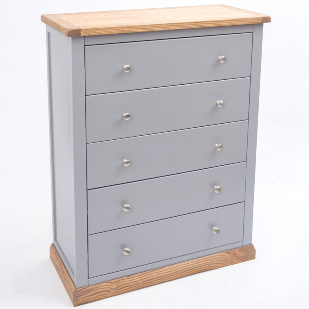 Cabinet Bits Biccari 5 Drawer Grey Chrome Knob Chest of Drawers Image 4