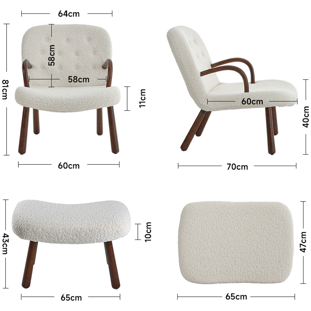 Living and Home White Sherpa Armchair and Footstool Set Image 8