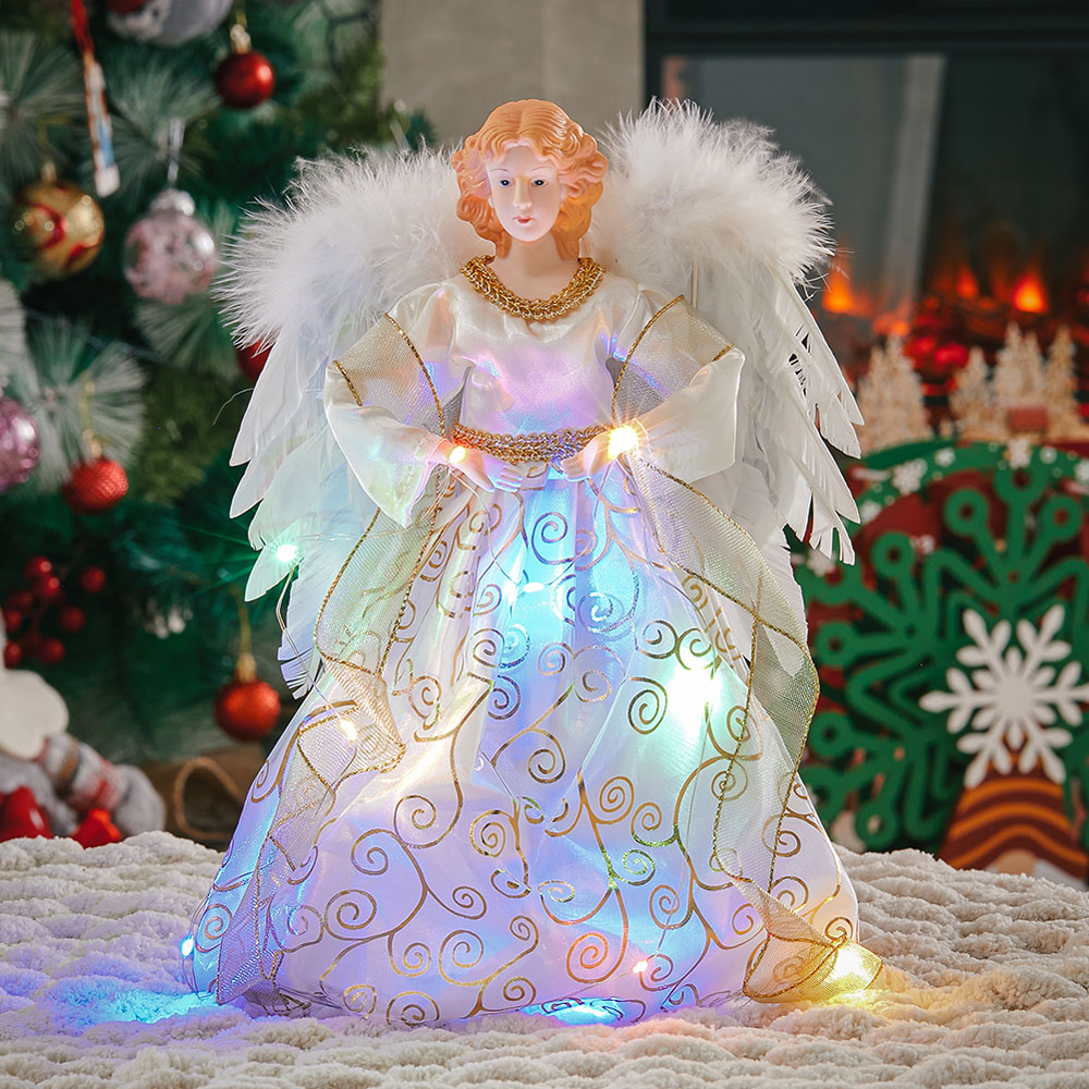 Living and Home Off White LED Angel Christmas Tree Topper Image 7