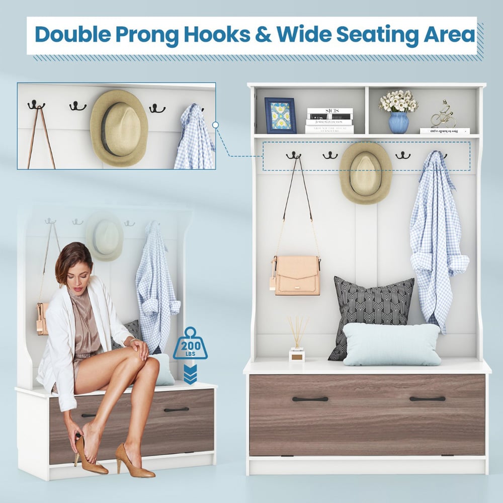 Costway 2 Shelf 5 Double Hook White Freestanding Coat Rack Image 6