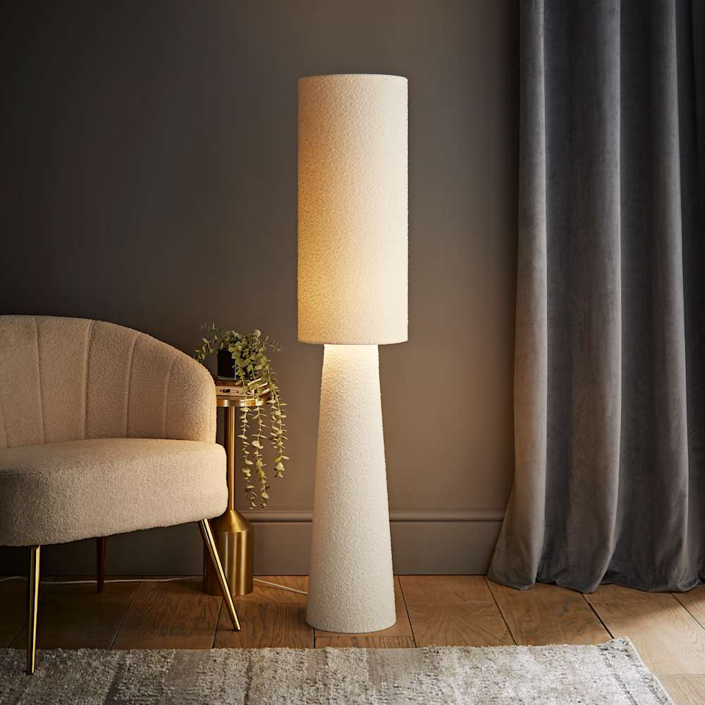 ValueLights Ash Cream Boucle Midi Floor Lamp and Bulb Image 6