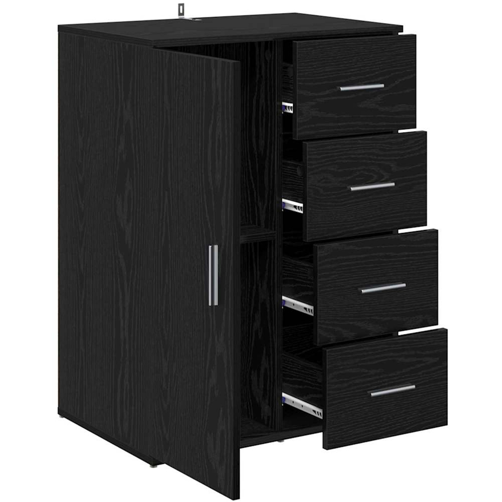 vidaXL Single Door 4 Drawer Black Oak Sideboard Image 5