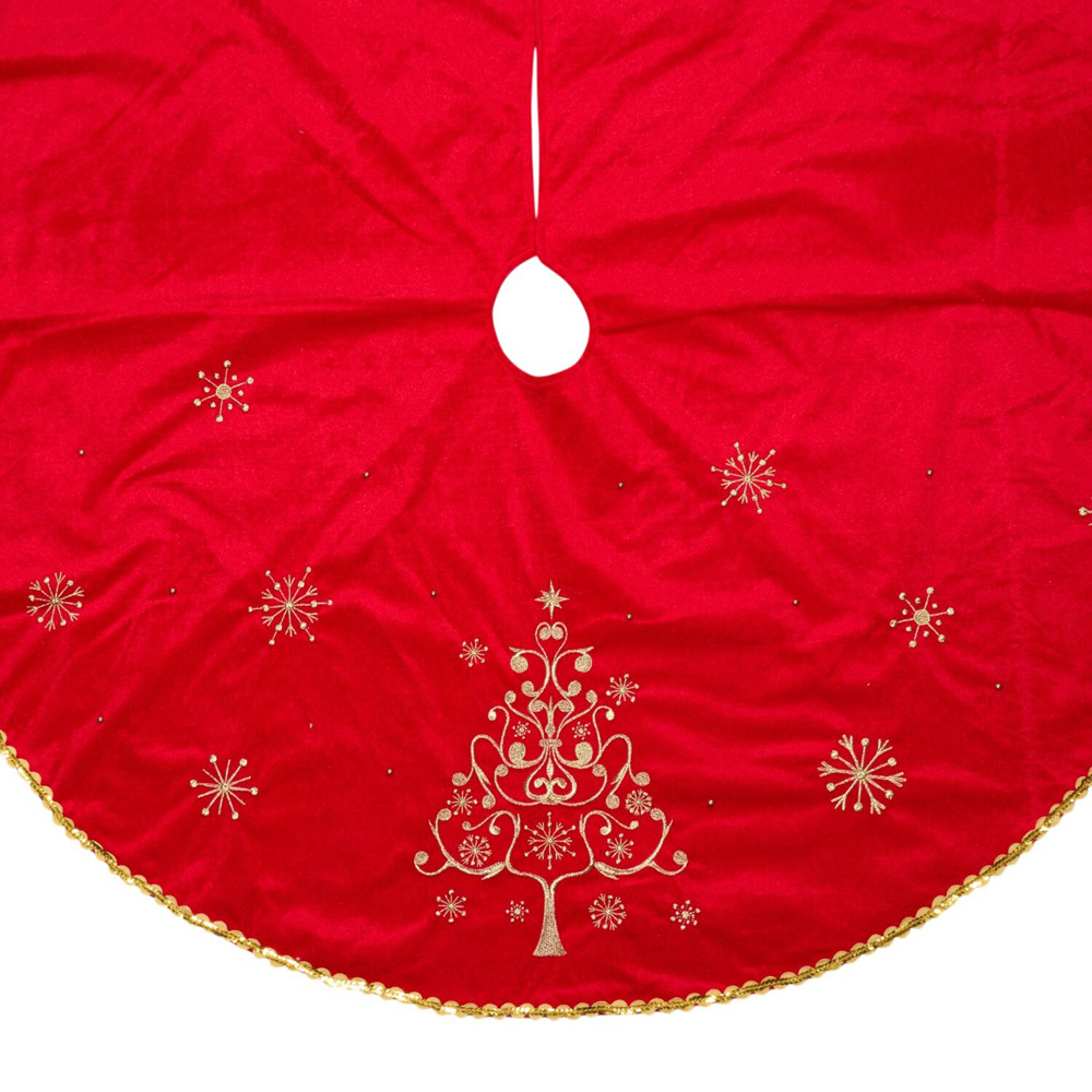Embroidered Christmas Tree Skirt Red Image 3