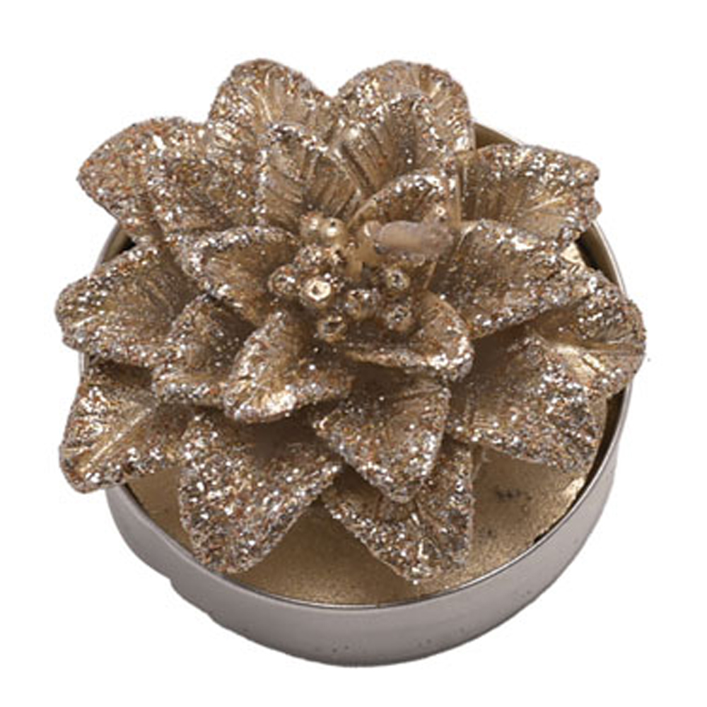 The Christmas Gift Co Gold Poinsettia Tealights 6 Pack Image 3