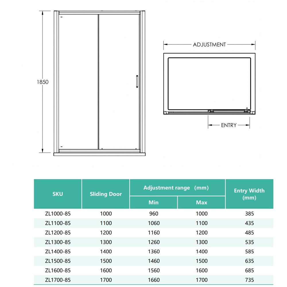 Stech Homes Sliding Shower Door with Shower Tray 1000 x 1850mm Image 2