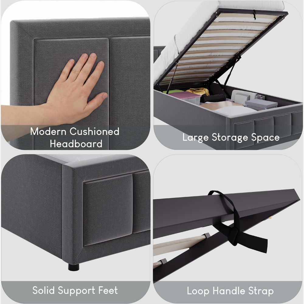 VIDA DESIGNS Vanita Single Dark Grey Linen Ottoman Bed with Padded Headboard Image 5