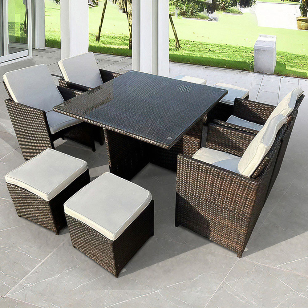Furniture One 8 Seater Rattan Dining Set Brown Image 1