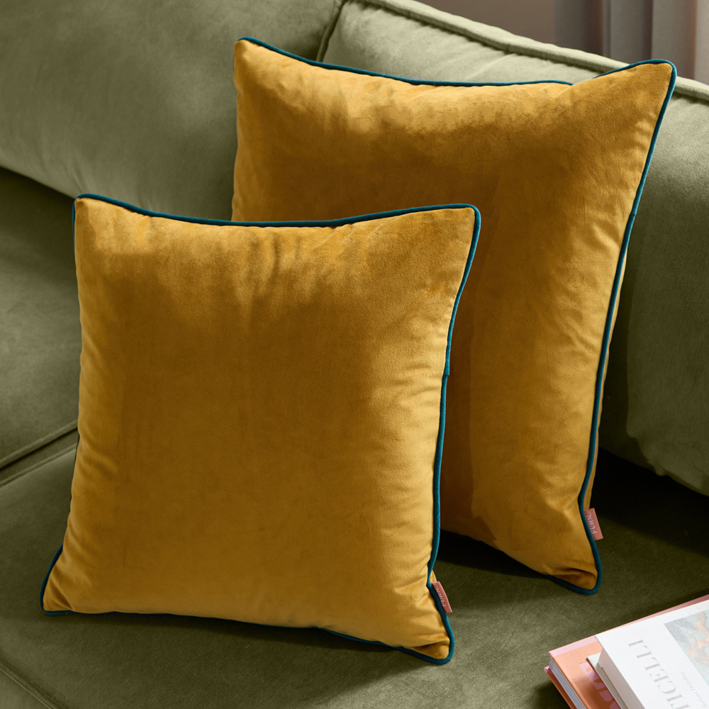 Furn Meridian Ochre and Teal Velvet Cushion 55 x 55cm Image 6
