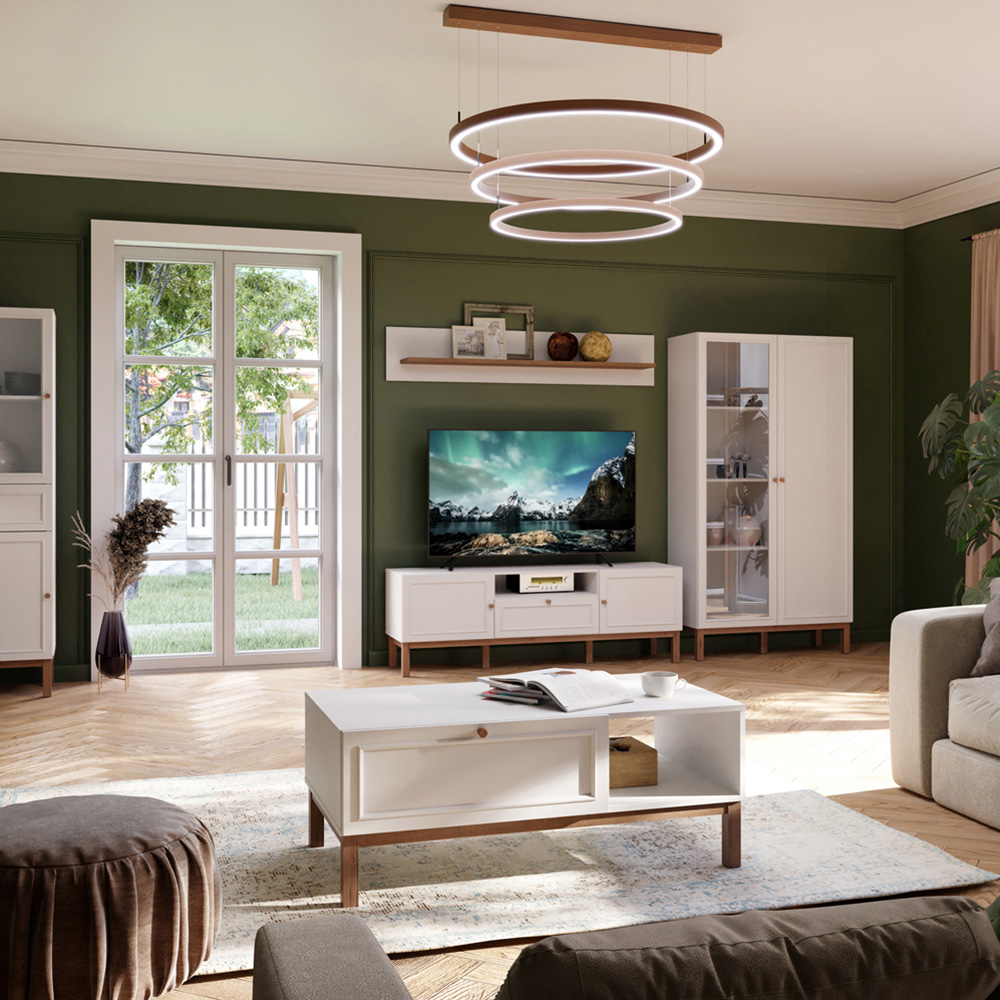 Florence Wensley 2 Door Single Drawer Single Shelf Light Grey and Oak TV Unit with LED Lighting Image 7