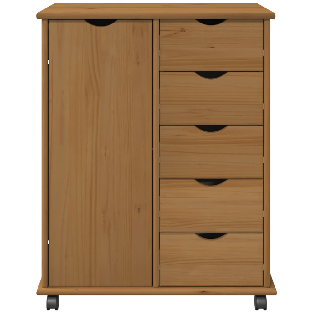 vidaXL Single Door 5 Drawer Honey Brown Rolling Storage Cabinet Image 3