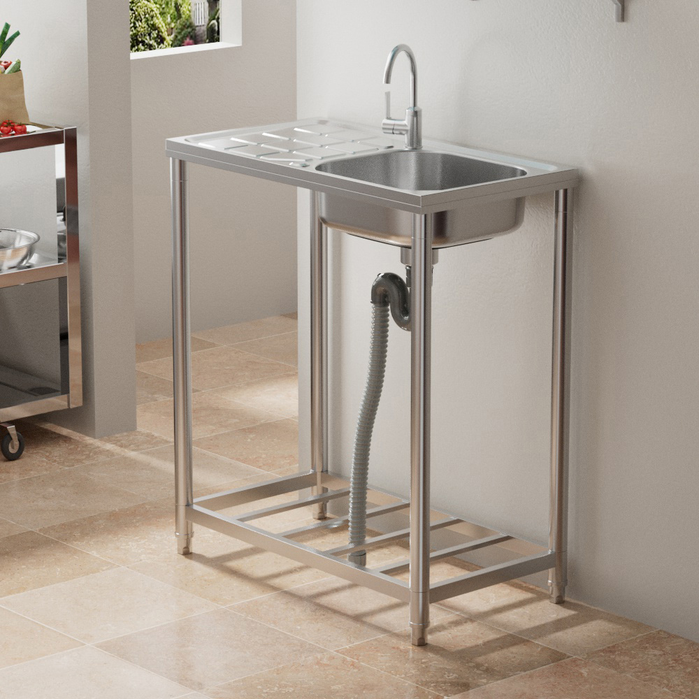 Living and Home Single Trough 201 Stainless Steel Commercial Sink with Drainboard Image 7