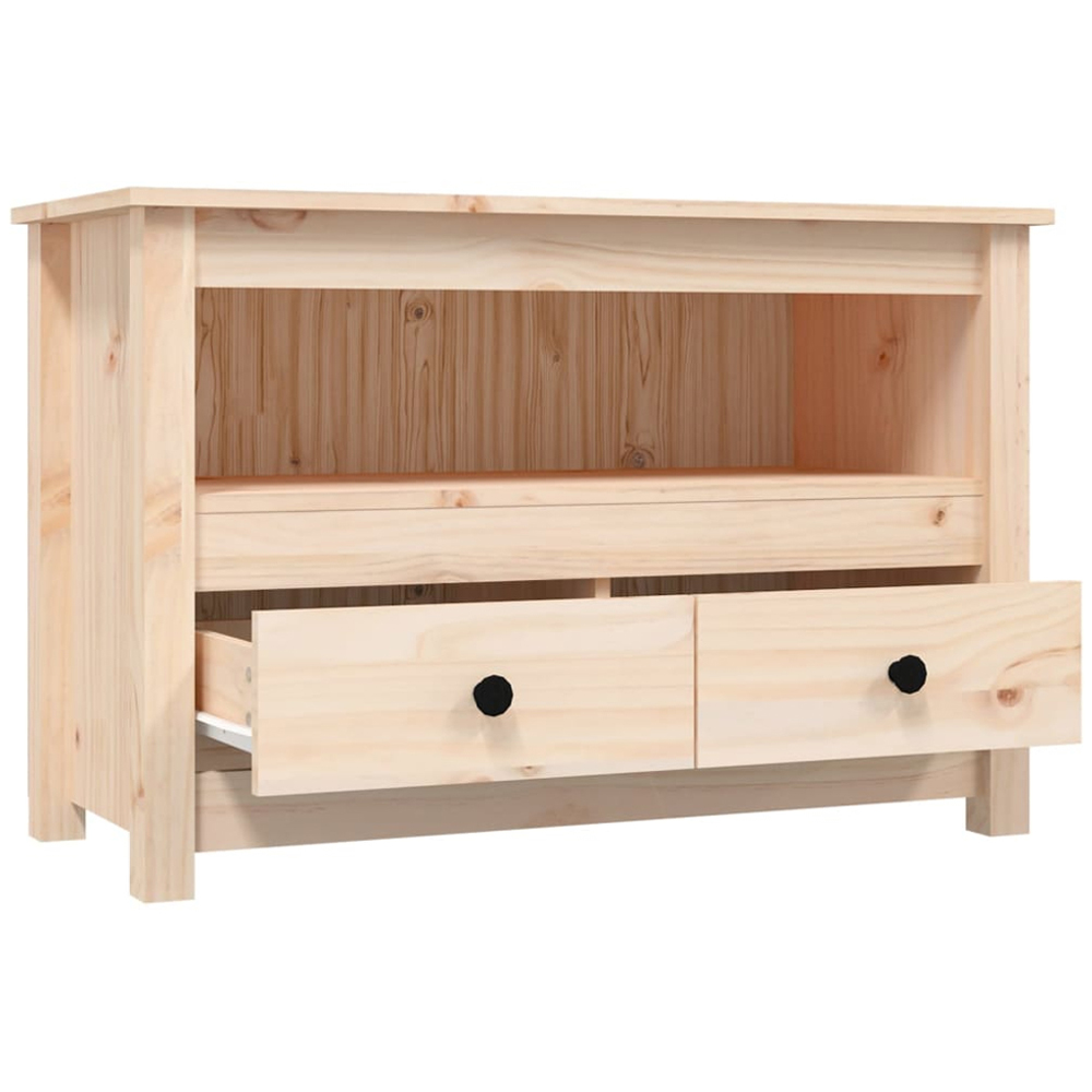 vidaXL 2 Drawer Single Shelf Natural Solid Pine Wood TV Cabinet Image 7
