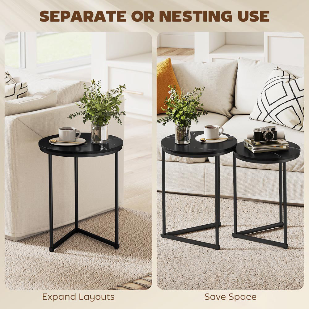Portland Black Marble Effect Nest of Tables Set of 2 Image 8