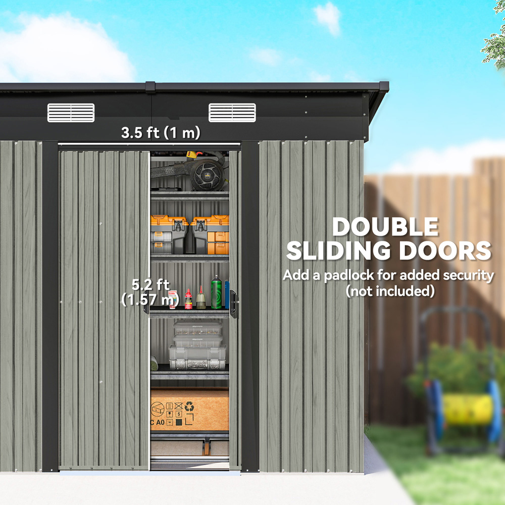 Outsunny 7 x 4ft Light Grey Garden Storage Shed Image 6