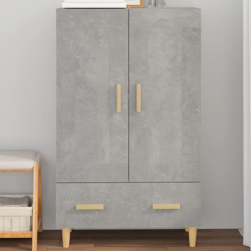vidaXL 2 Door Single Drawer Concrete Grey Highboard with Wooden Handles Image 1