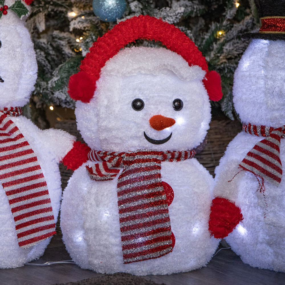 Samuel Alexander 130 White LED Light Up Foldable Cloth Snowman Christmas Decoration 3 Pack Image 5